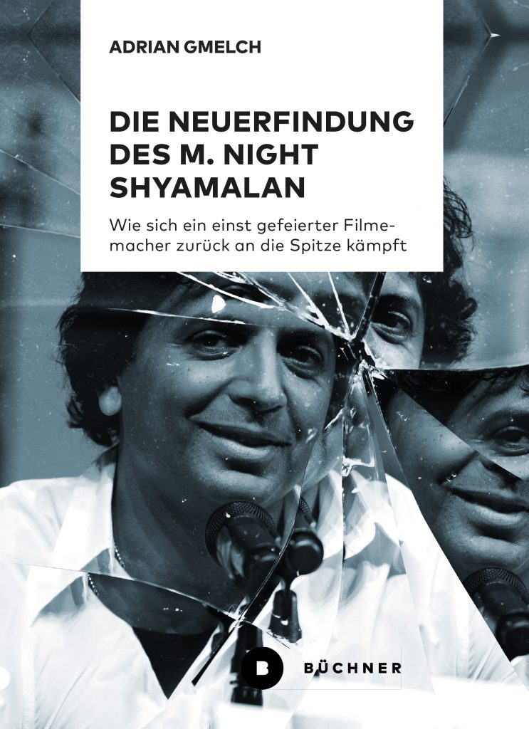 Buchcover zu "Die Neuerfindung des M. Night Shyamalan". Zeigt ein zersplittertes Porträt von Shyamalan.